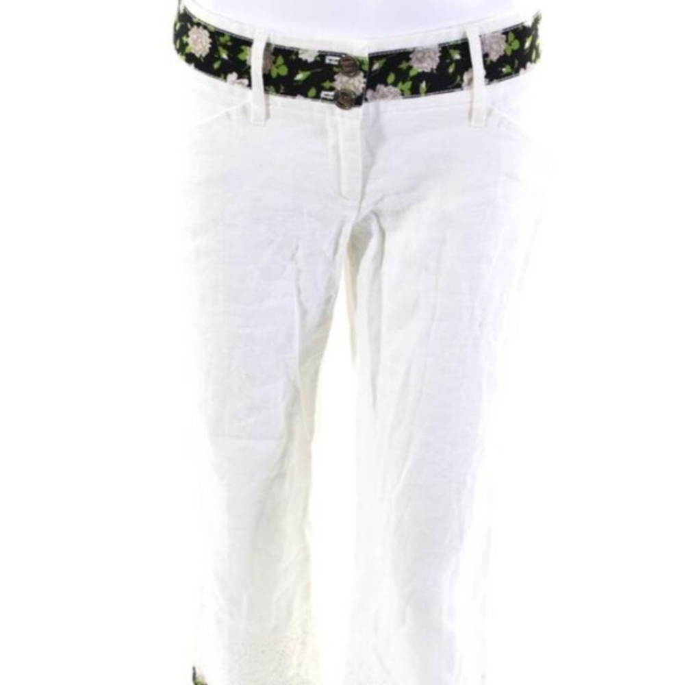 Dolce & Gabbana White Pants with Floral Belt